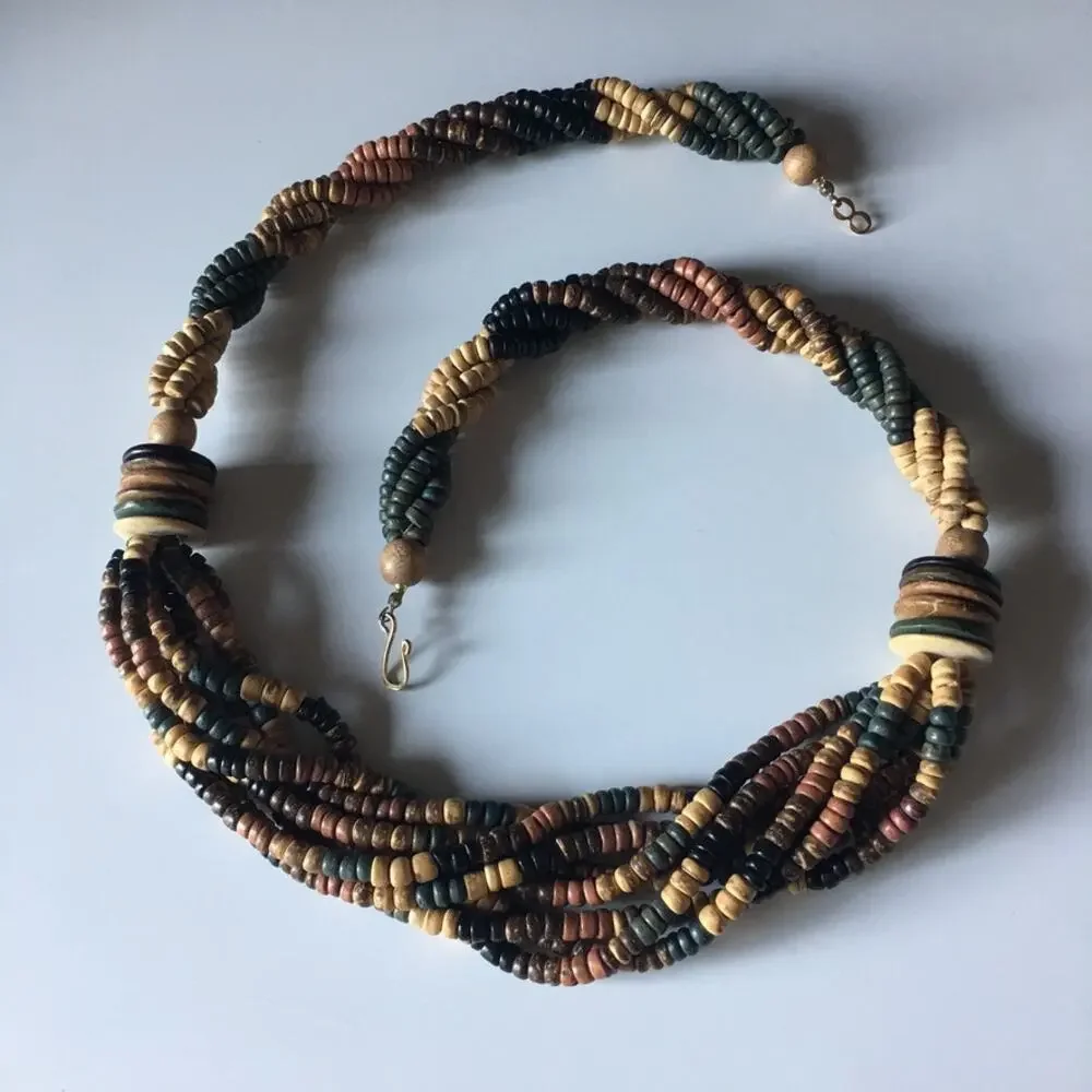 Beautiful muted natural tones multi-strand statement necklace